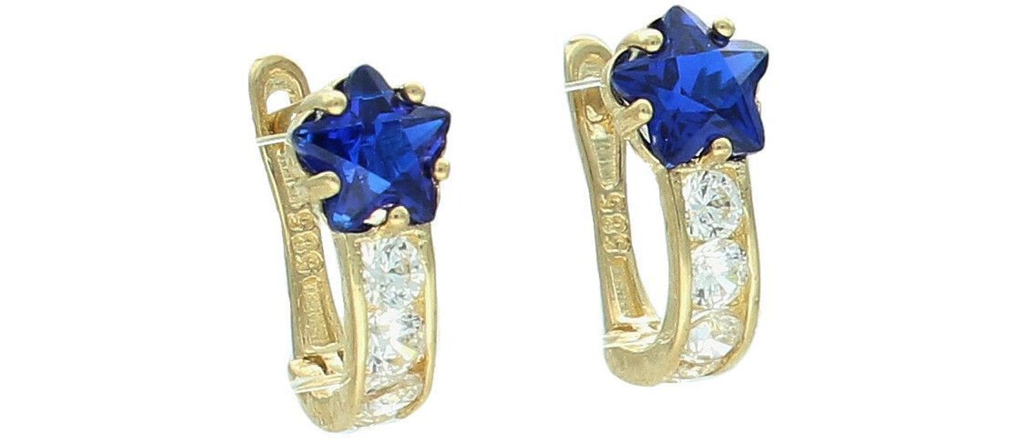 Złote kolczyki dla dziewczynki 585 ozdobione granatową cyrkonią Gwiazdki KL 500.jpg